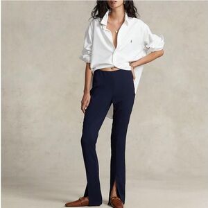 POLO RALPH LAUREN Navy Split Hem Italian Wool Blend Trousers Twill Legging 0